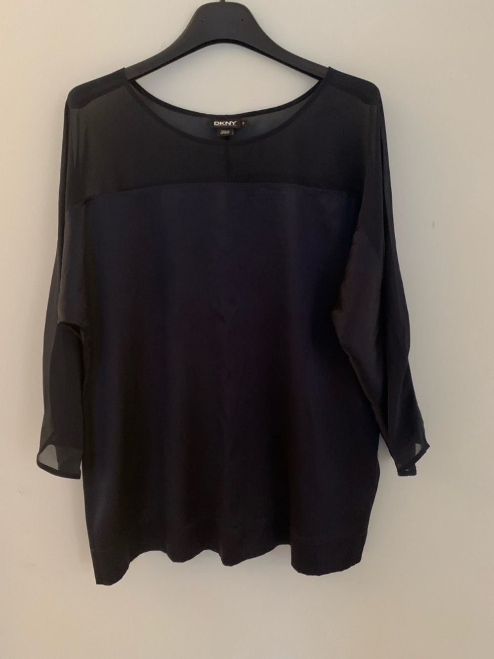 DKNY Black Sheer-Panel Long Sleeve Blouse